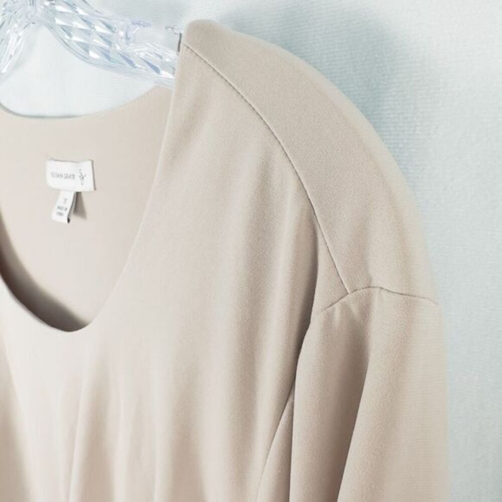 Susan Graver Liquid Knit Tiered 3/4 Sleeve Top Womens 1X Beige Stretch A220987 - Picture 7 of 16